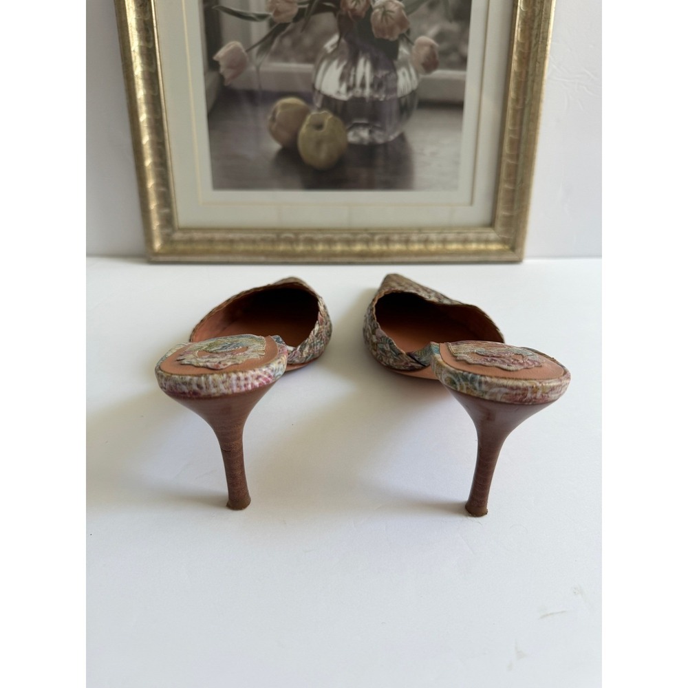 Mikaela Woven Leather Floral Pointed Toe Mules Multicolored Stiletto Heels - Picture 4 of 12
